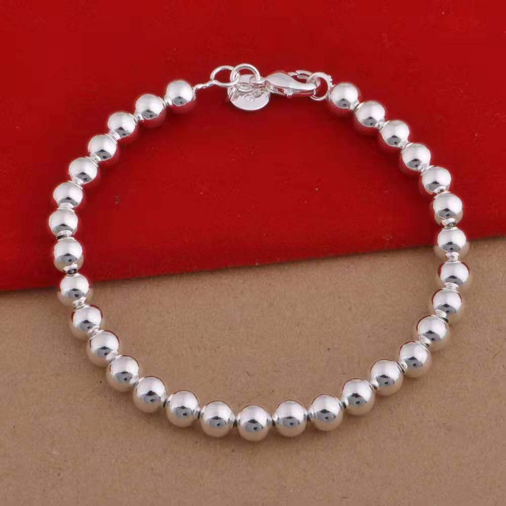 Factory Price Korean Fashion Jewelry White Copper Silver Plated Bracelet Wholesale Gloss Round Bead Bracelet Taobao Silver Plated Bracelet