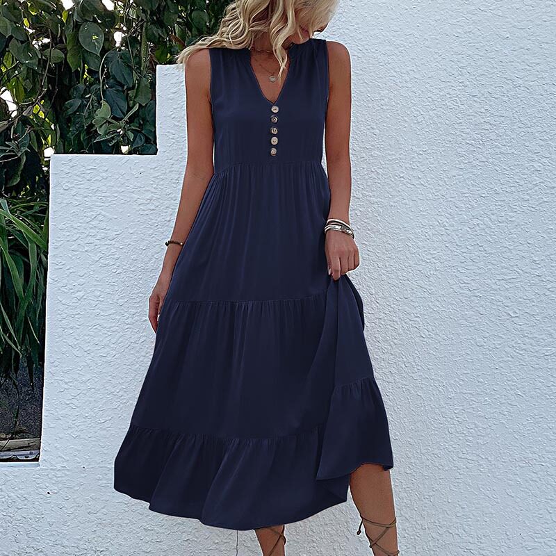 Summer Casual Sleeveless Dress Loose Fit Solid Color Comfortable Fabric Perfect for Everyday Wear Wholesale