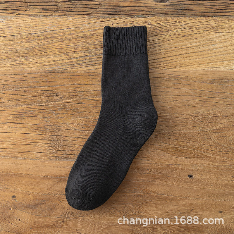 袜子男秋冬加厚保暖中筒袜纯色加绒女士毛圈袜毛巾底冬季男袜批发
