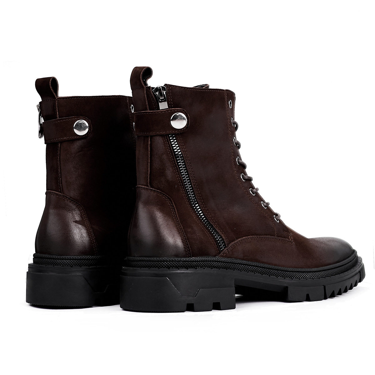 Zipper Genuine Leather Round Toe  Combat Martin Boots