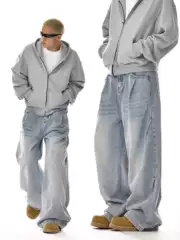 American Vintage Washed Cleanfit Men's Jeans High Street Straight Leg Versatile Loose Fit Casual Wide Leg Trousers