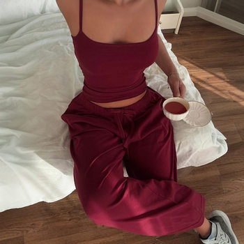 K25ST002 Europe and the United States cross-border women's spring and summer square collar suspenders backless high waist elastic drawstring wide leg loose suit