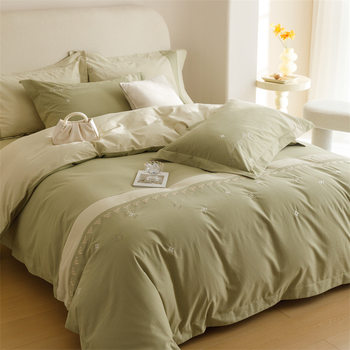 Class a Maternal and Infant Grade 140S Long-Staple Cotton Four-Piece Set Pure Cotton Bed Sheet Fitted Sheet Embroidered All-Cotton Thickened Brushed Four-Piece Set