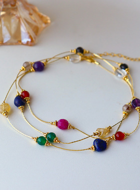 欧美复古多巴胺天然石项链时尚轻奢精致设计感毛衣链女级感长款