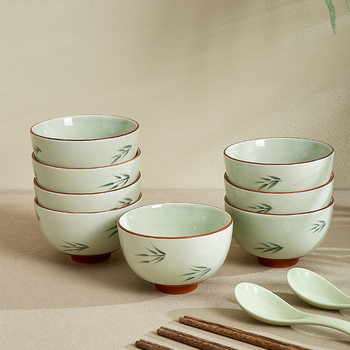 [New Product] High Temperature Underglaze Color Ceramic Bowl, Hand-Painted Ink Bamboo Household Rice Bowl, Factory Direct Sales Wholesale Small Bowl