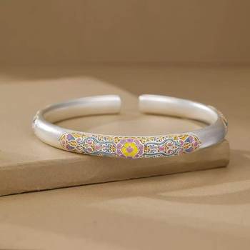 Tiktok New Style Silver-Plated Enamel Begonia Flower Scroll Pattern Bracelet New Chinese Style Hollow Begonia Flower Bracelet