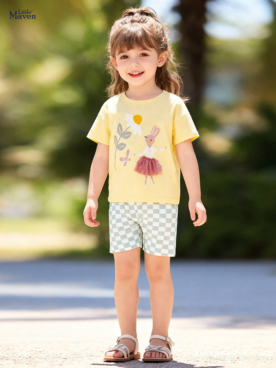 Summer Girls' Set, T-shirt & Shorts Cartoon Kids' Outfit, Kids' Clothing Wholesale