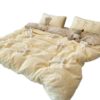 Ins Stereo Bow Thickeneded Warm Rabbit Plush Four-Piece Quilt Cover Milk Coral Velvet Dormitory Three-Piece Set