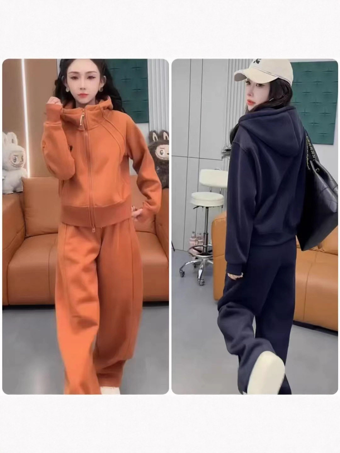 European Popular Style 2025 Winter New Style Lazy Style Fleece-Lined Thickeneding Slimming Look Sports Fashionable Casual Two-Piece Set