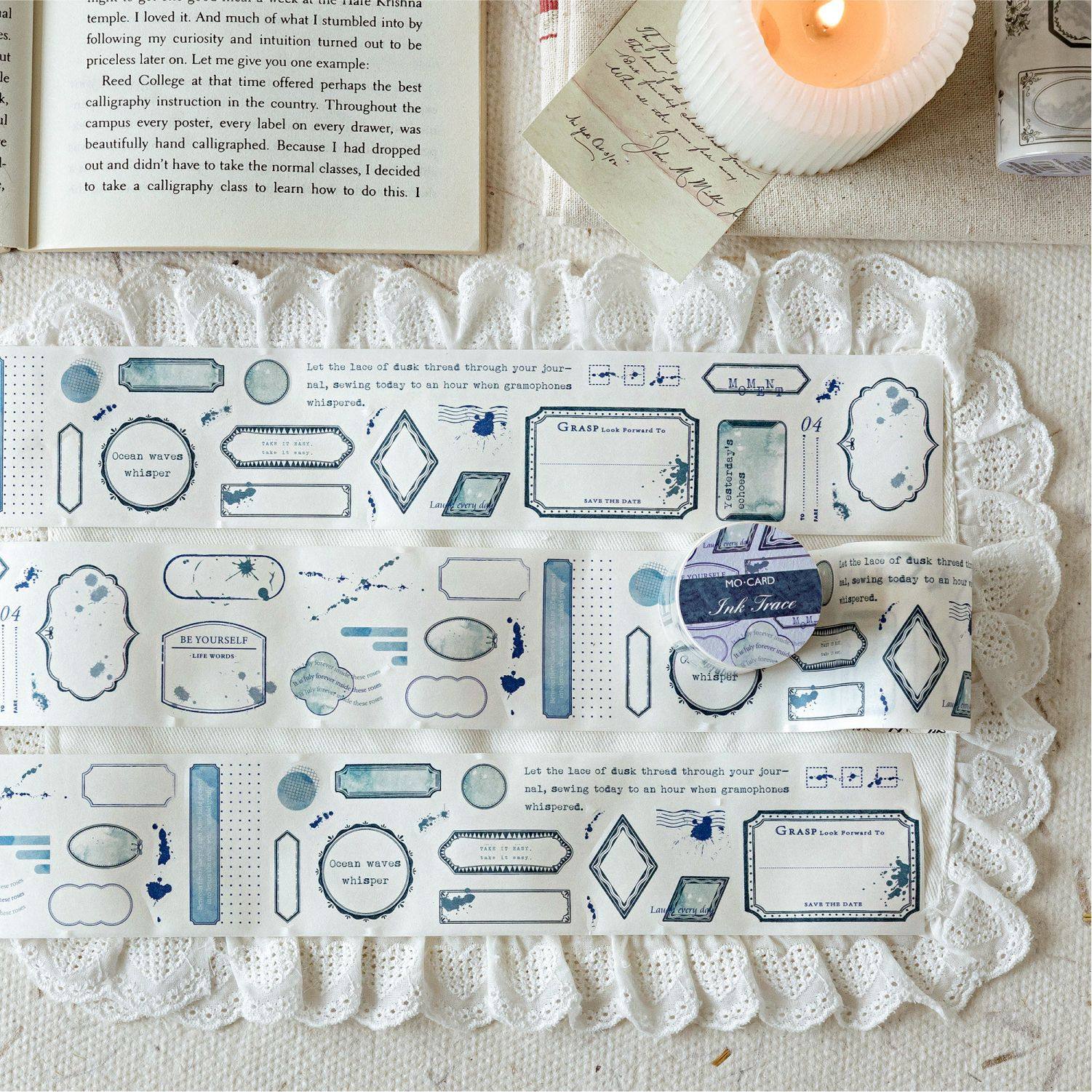 Cross-Border Mo Mo Tape Plain Border Series Literary Collage Handbook DIY Material Decorative Loop Stickers 4 Options