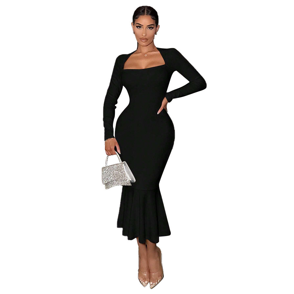 Elegant Square Neck High Waist Bodycon Dress Chic Design Spring Summer Style Wholesale Availability