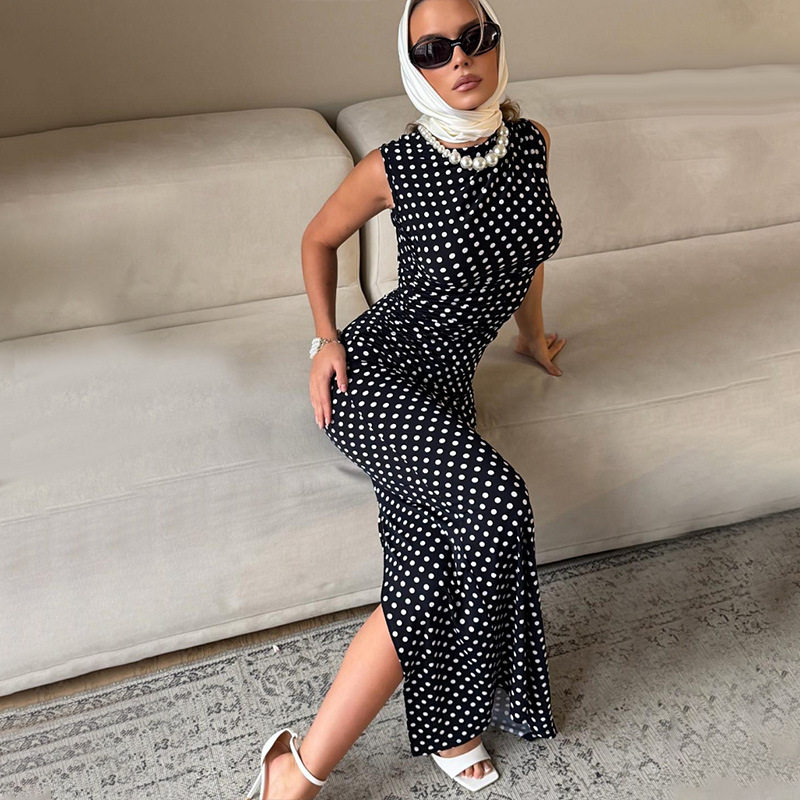 Sleeveless Polka Dot Dress Slim Fit Elegant Bodycon Style Perfect for Summer Events Wholesale Available