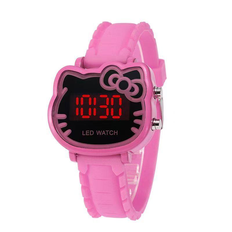 Factory in stock Hot Selling Cute kt Cat LED Electronic Watch Silicone Electronic Fashion Children's Watch Female Student Watch