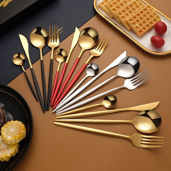 304 stainless steel knife, fork, spoon and chopsticks creative Portuguese Western-style tableware black gold light steak knife and fork set Wholesale