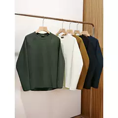 Premium Waffle Weave! Lightweight, Crisp, Sweat-Absorbent, Quick-Drying Japanese-Style Outdoor Sports Men's Solid Color Raglan Sleeve Crew Neck Sweatshirt