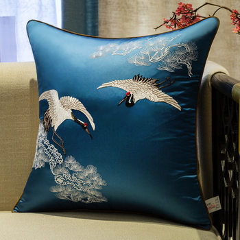 Model Room Living Room Sofa Bedroom Bedside Pillow Mahogany Sofa Crane Embroider Pillow Core-Free Waist Pillow Customization