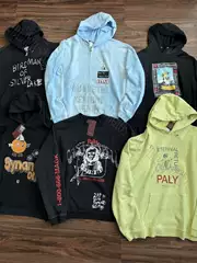T0 Series Paly Hollywood Heavy-Duty Distressed Gradient Hand-Painted Embroidered Rhinestone Hooded Sweatshirt