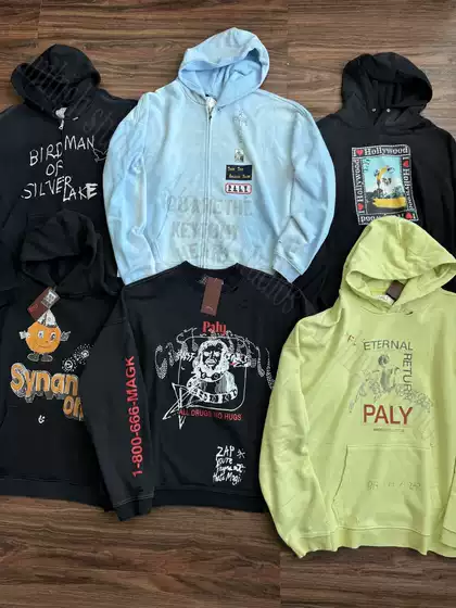 T0 Series Paly Hollywood Heavy-Duty Distressed Gradient Hand-Painted Embroidered Rhinestone Hooded Sweatshirt