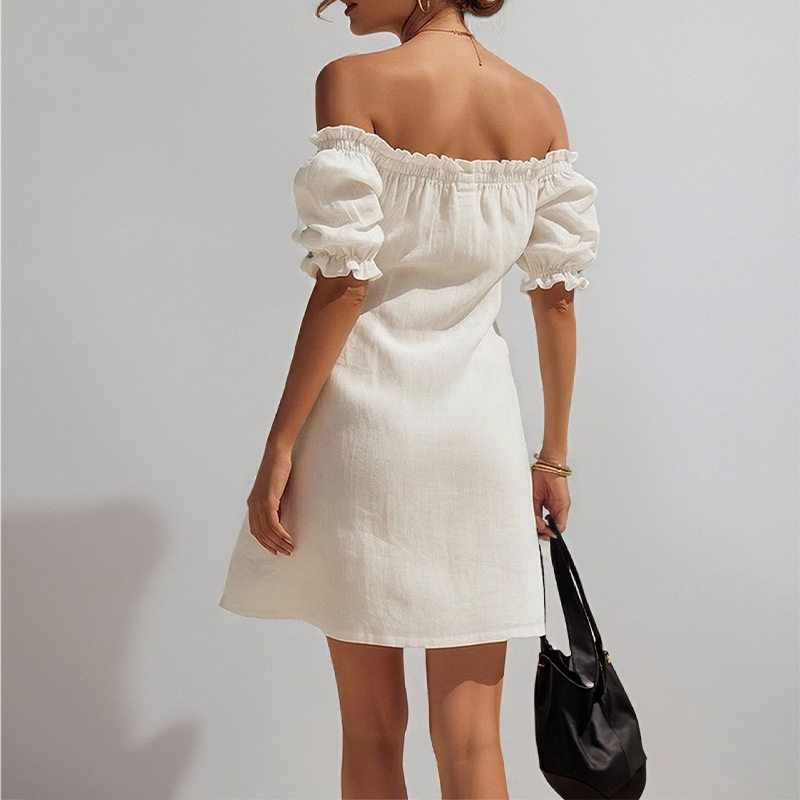 Summer Womens Dress Elegant Solid Color Off Shoulder Bodycon Mini Skirt Perfect for Casual Outings Wholesale