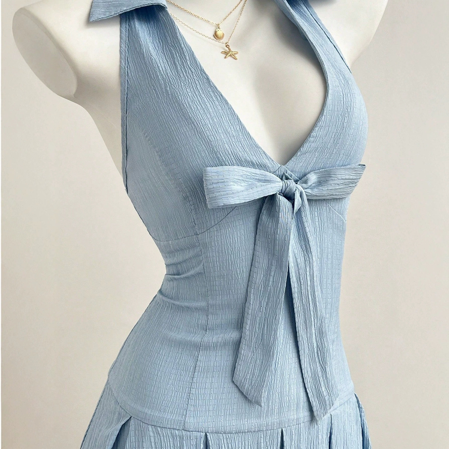 Summer Womens Short Dress V Neck Bow Tie Waist Defined Casual Wear for Parties or Outings Ready to Ship