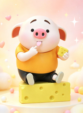 卡通桌面摆件猪小屁美食系列盲盒潮流玩具手创意家居装饰伴手礼