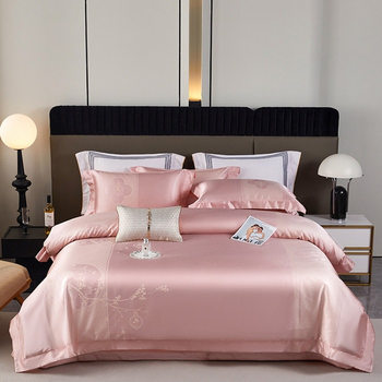 Cotton four-piece satin jacquard embroidery European-style cotton quilted bed cover 4-piece wedding bedding wholesale