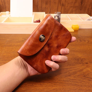 New first layer cowhide vegetable tanned leather card bag women's retro coin purse men's large capacity cowhide storage bag women