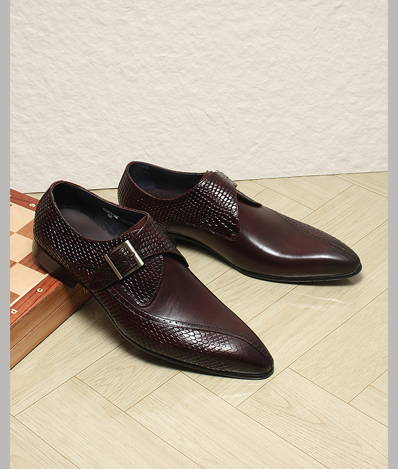Giày da nam mũi nhọn khóa cài kiểu monk strap thanh lịch — Màu đen, Màu nâu đỏ