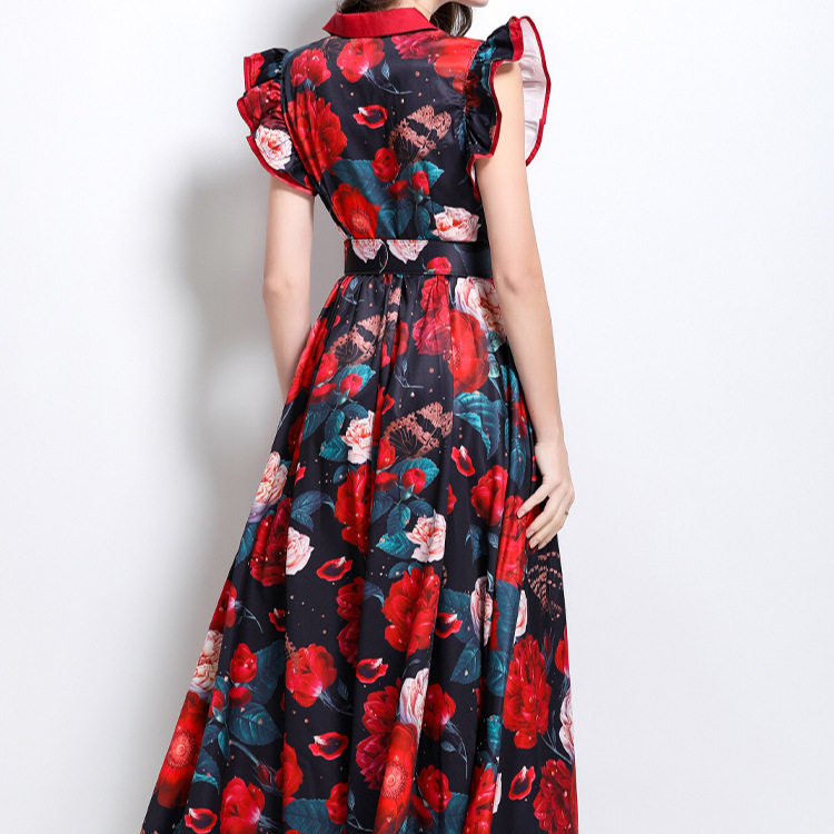 Floral Ruffle Sleeve A Line Dress Slim Fit Waist Defined Elegant Style Perfect for Parties and Special Occasions