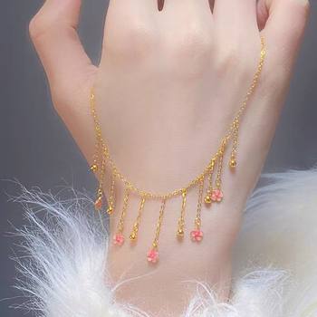 New Sandy Gold Necklace Peach Blossom Tassel Set Chain Burned Blue Niche Elegant Gold Plated Clavicle Chain Chanel Style Necklace Gift