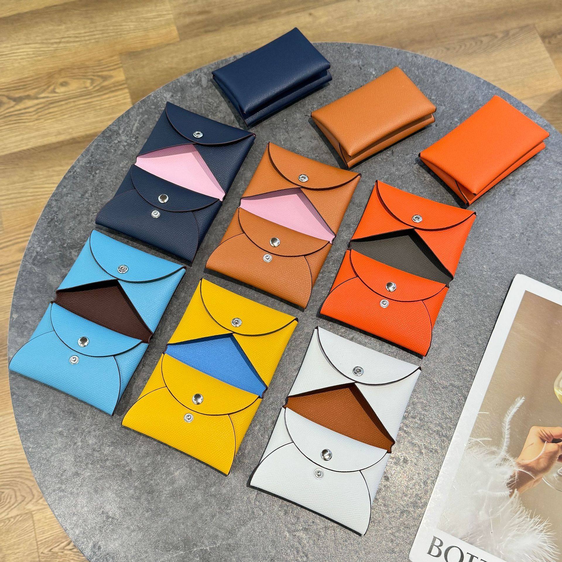 Genuine Leather Palm Print Card Holder Coin Purse Large Capacity Half-Fold Document Storage Bag Portable Multi-Card Slot Card Holder Bag for Going Out