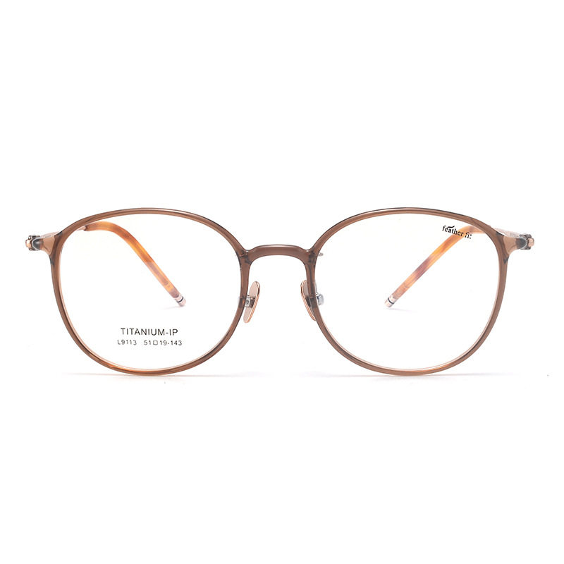 Junda Glasses New Danyang Glasses Ultra-Light Pure Titanium Glasses Frame Versatile Brown Myopia Glasses Frame Wholesale 9113