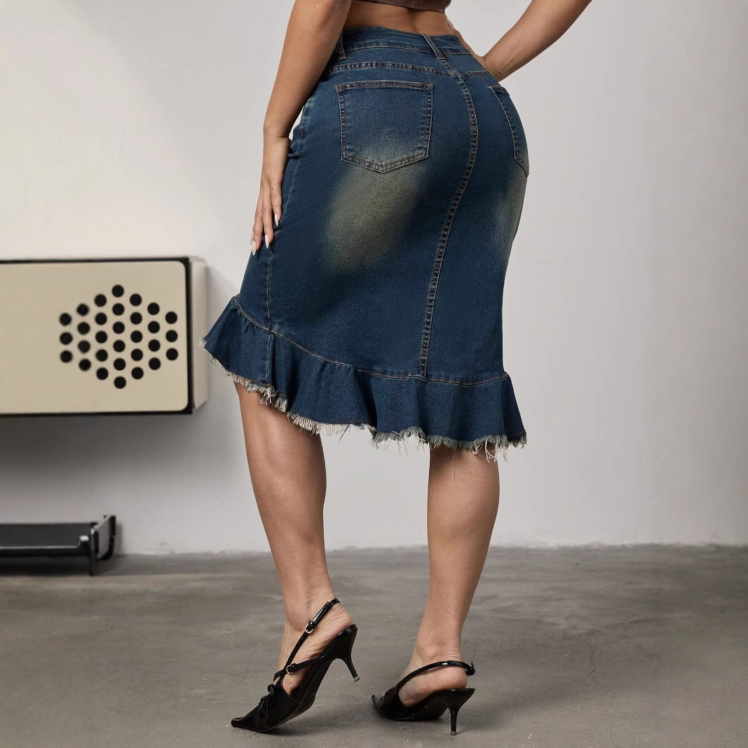 High Waist Denim Mermaid Skirt Stretchy Vintage Style Bodycon Fit Casual Wear for Women Wholesale Available