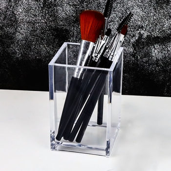 Acrylic Makeup Brush Storage Tube Transparent Eyebrow Pen Makeup Brush Storage Box Student Desktop Whole Single Square Pen Tube