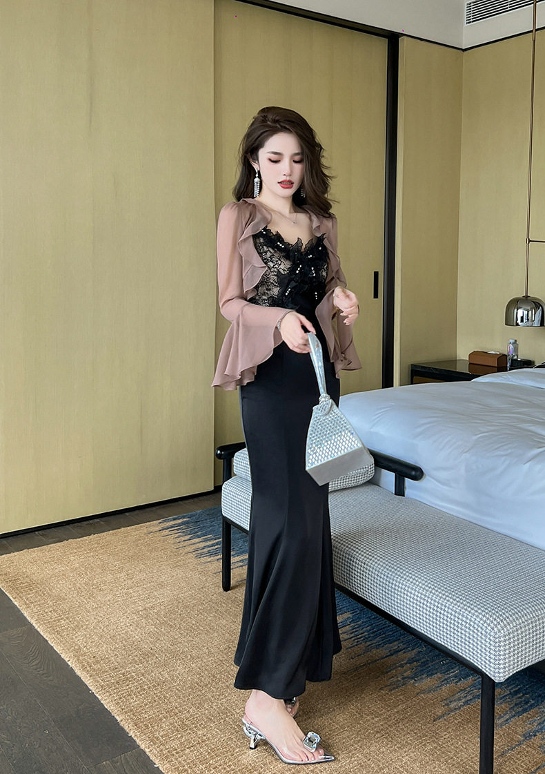 Đầm ôm body nữ dáng dài cổ V không tay, phong cách Pháp gợi cảm — [Màu đen] chi tiết 10
