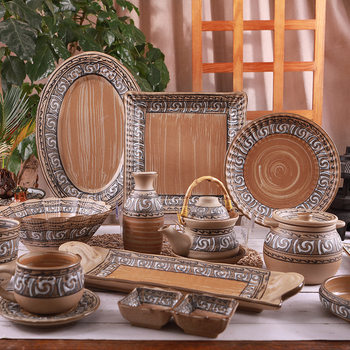 Roman pattern series underglaze hand painted bowl dish suit household rice bowl soup bowl dish ceramic tableware plate combination