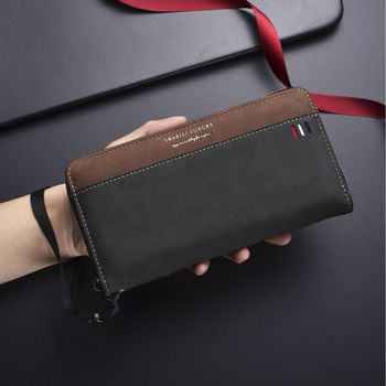 Cross-Border New Men's Long Zipper Wallet with Multiple Card Slots and Large Capacity Mobile Phone Wallet Pu Clutch Factory Hot Sale