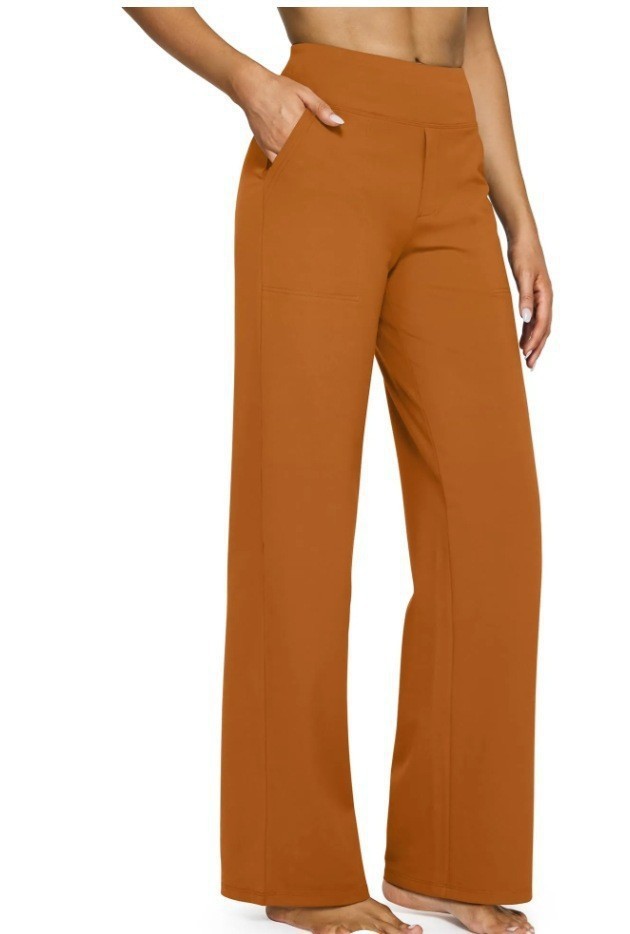 High Waisted Loose Fit Straight Leg Pants Solid Color Pocket Design Casual Style Autumn Collection Wholesale
