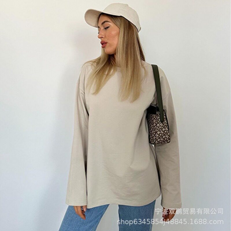 Womens Long Sleeve T Shirt Solid Color Loose Fit Casual Style 100 Cotton Spring Fall Wear Wholesale Available