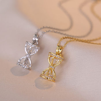 Necklace for Women Japanese Style Micro-Paved Zircon Hourglass Necklace Cross-Border Elegant Simple Design Fashion Pendant Silver Clavicle Chain