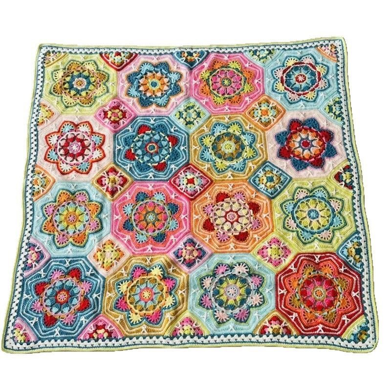 New Handmade Crocheted Persian Blanket, Creative Flower Woven Blanket, Wool Crocheted Thread Blanket Finished Product