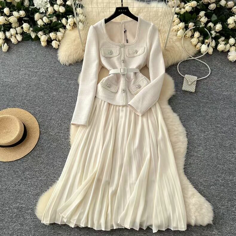 Elegant Womens Winter Dress High End Aesthetic Square Neck Waist Defining Slim Fit Unique Design Perfect for