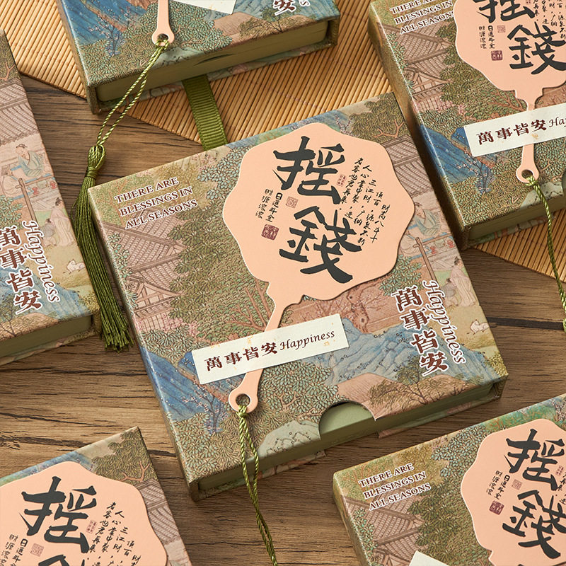 New Chinese style PE film storage box printed money fan crystal packaging box tassel pendant gift box bracelet box