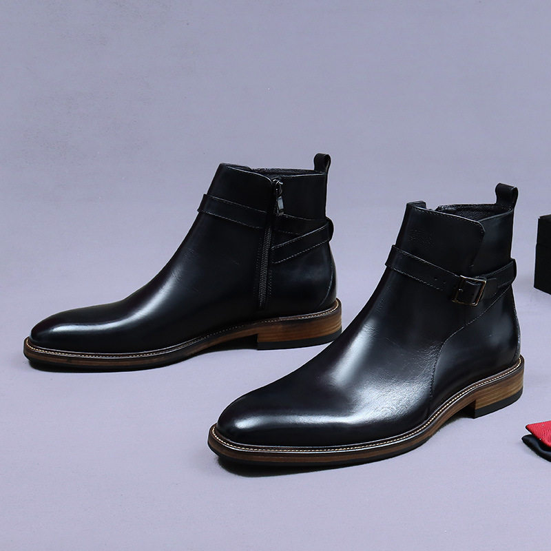 Boot Chelsea Nam Da Bò Khóa Zip Chiều Cao Đế Khoảng 3cm Màu Đen, Nâu