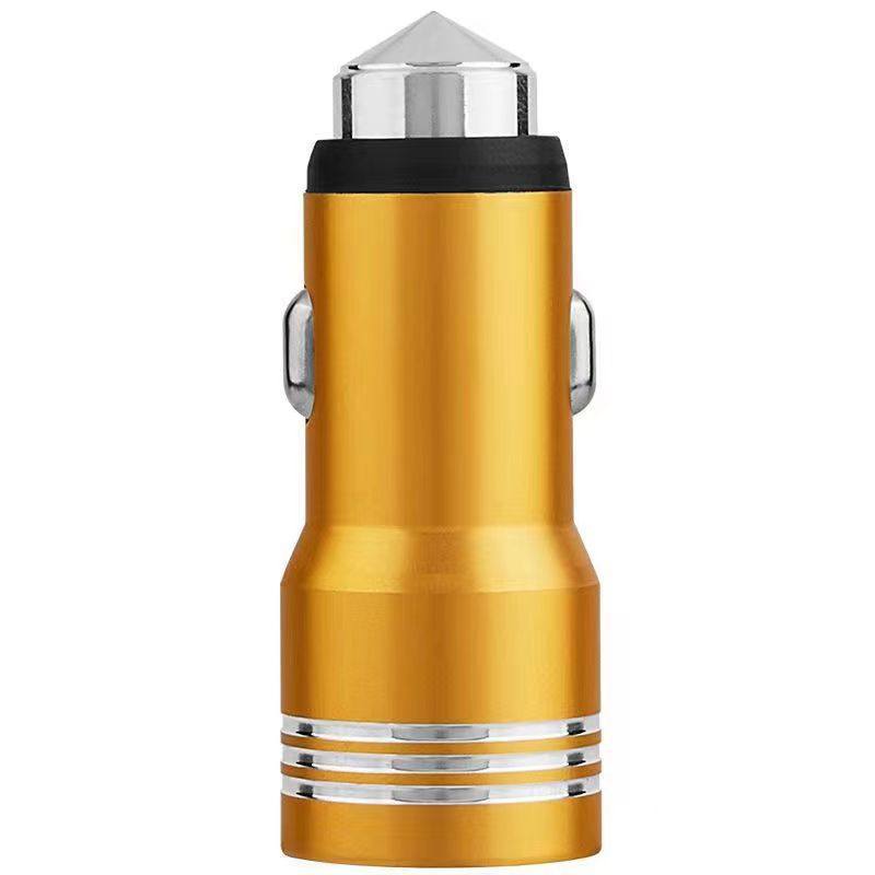 Safety hammer car charger car charger aluminum alloy one drag two 1A-2.4A car charging head factory wholesale