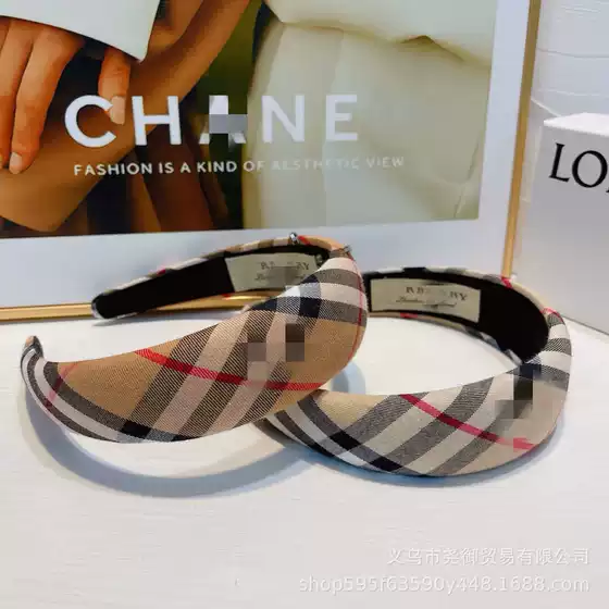 New Autumn and Winter Classic Retro Plaid Sponge Headband Korean Sweet French Elegant Versatile Wide-Brimmed Headband for Going Out