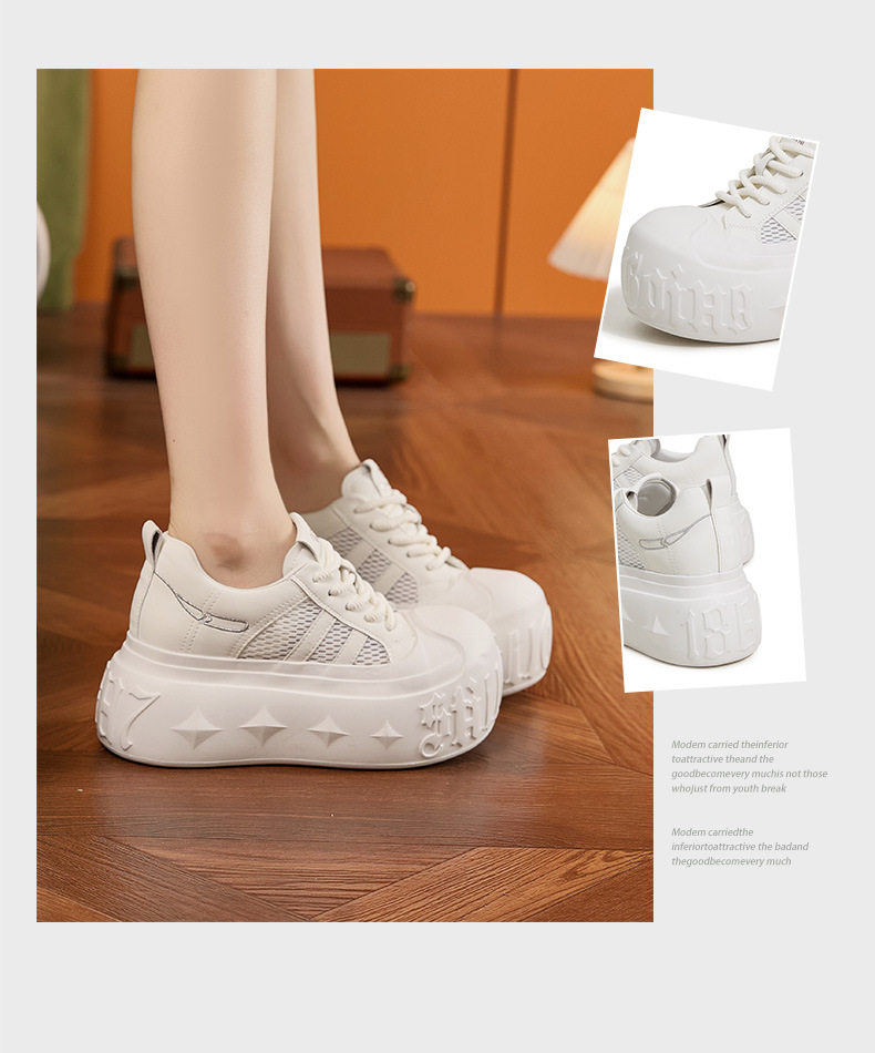 Giày sneaker nữ chunky đế dày phong cách thể thao, đế cao 8 cm — Hình cầu, Trắng chi tiết 3