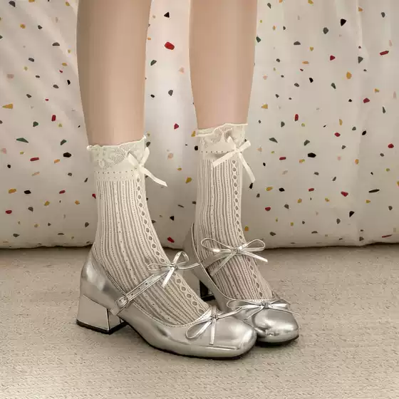 2026 New Arrival French Style Silver Ballet Mary Jane Shoes for Women, Spring Low-Cut Leather Flats with Hidden Heel, Perfect for Dresses