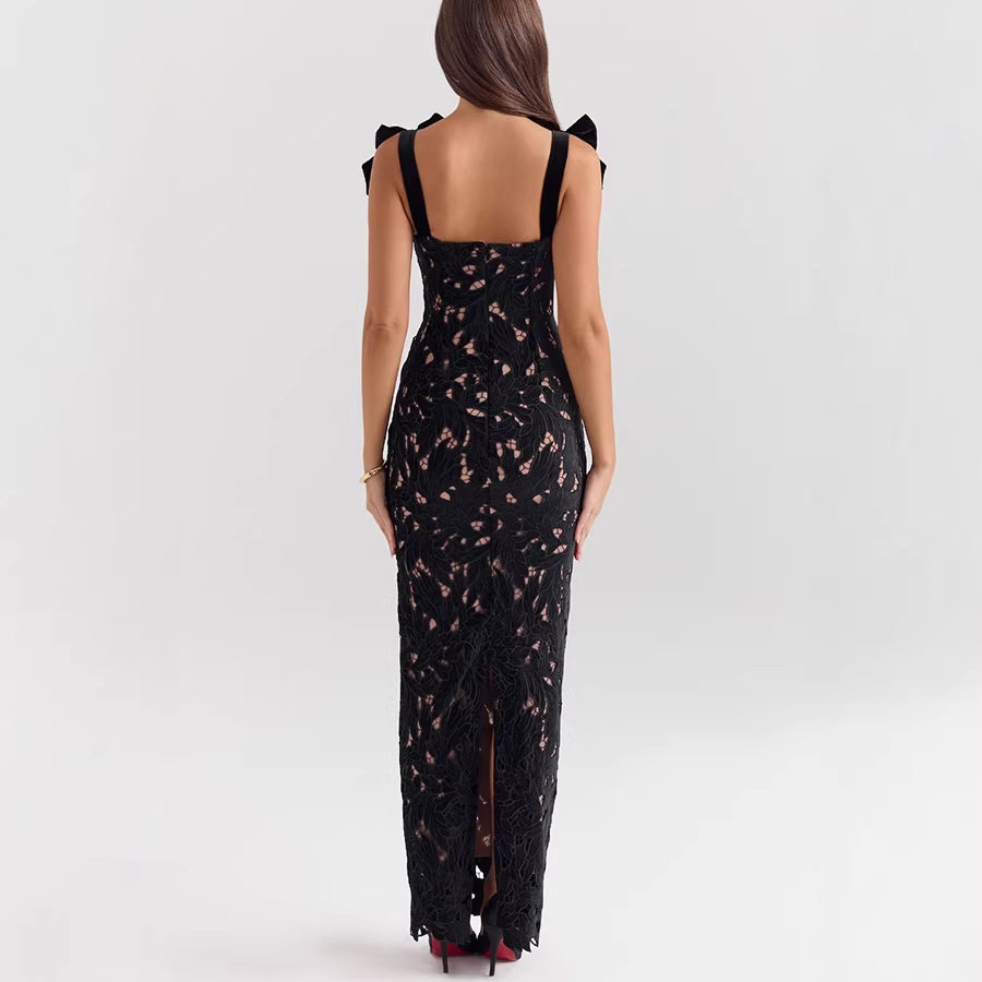 Elegant Hollow Out Bow Tie Bodycon Dress Solid Color Stylish Design Perfect for Parties Wholesale Available