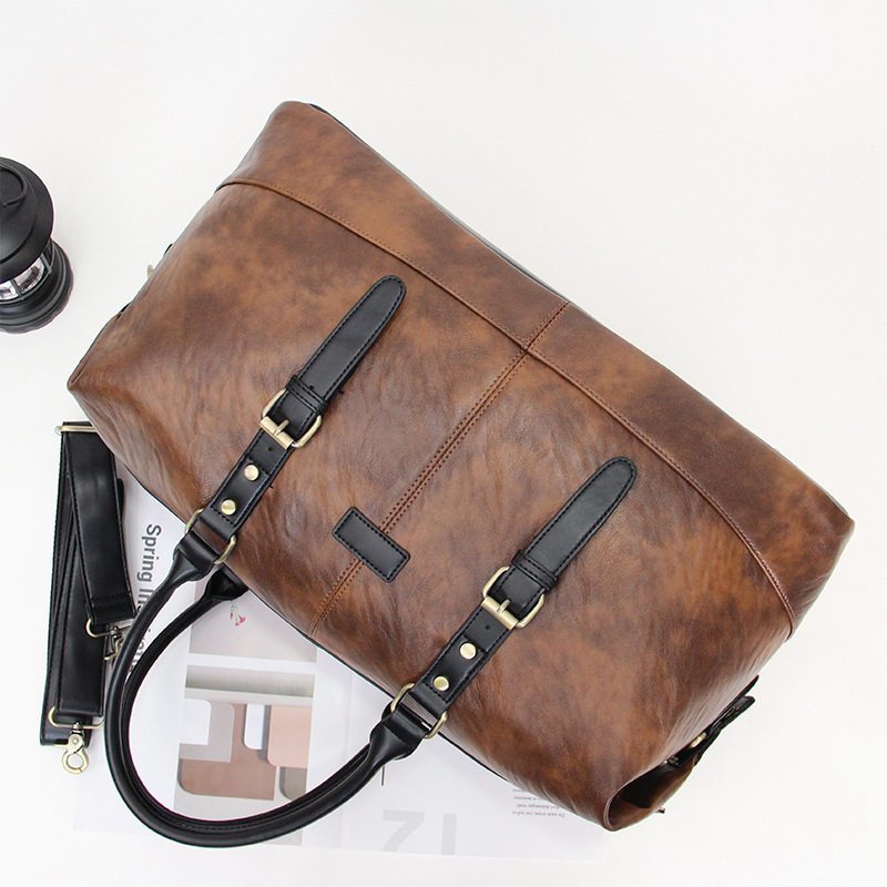 European and American Soft Leather Travel Boarding Bag, Retro Trendy Fitness Bag, Large Capacity Handbag, Fashionable Shoulder Crossbody Bag